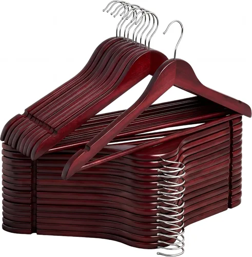 Vista 11 de StorageWorks - Paquete de 20 perchas de madera para abrigos, camisas, chaquetas, pantalones y trajes, color cereza oscuro