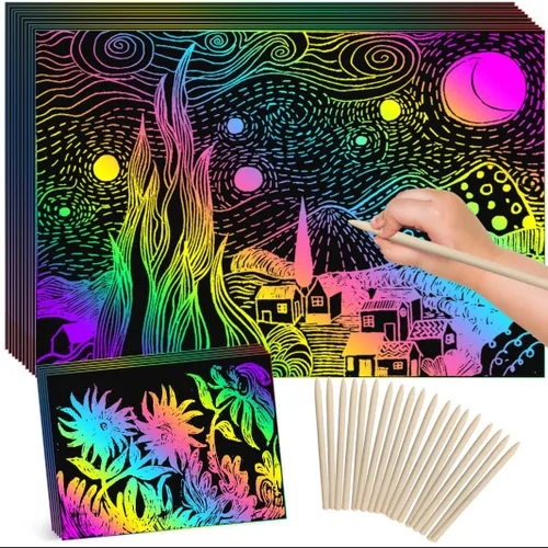 Vista 8 de ZMLM 60Pcs Rainbow Scratch Drawing Art Paper Craft Set for Kids Boys Girls