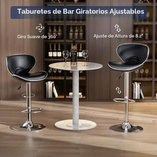 Vista 3 de Juego de 2 taburetes de bar, taburetes de bar giratorios ajustables para mostrador de cocina, silla de bar moderna de cuero PU de altura