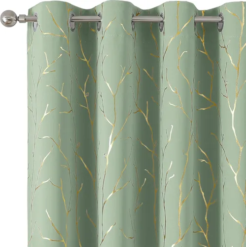 Vista 21 de BUHUA Cortinas pequeñas para ventana de 36 pulgadas de largo, 2 paneles, cortinas opacas con elegantes ramas de árbol plateadas, cortinas de bloqueo