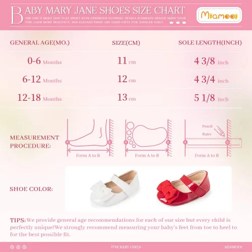 Vista 6 de Miamooi Zapatos de vestir de boda para bebés y niñas, zapatos de ballet con lazo de princesa Mary Jane, zapatos planos para primeros pasos, zapatos