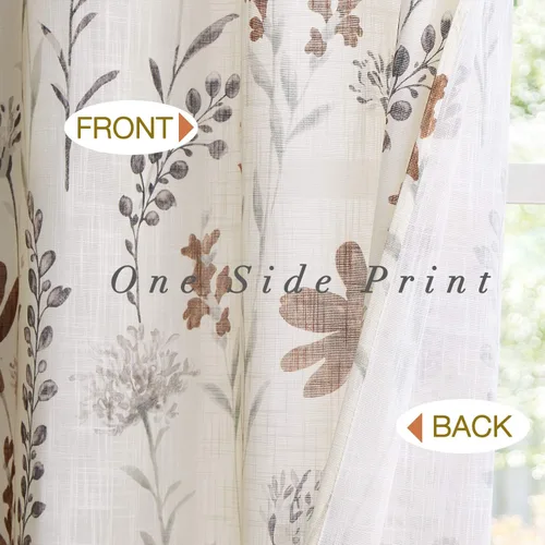 Vista 4 de July Joy Cenefa de Cocina Estampada con Textura de Lino de 18 Pulgadas Diseño Floral de Hojas Estilo Casa de Campo Juego de Paneles de Cortina