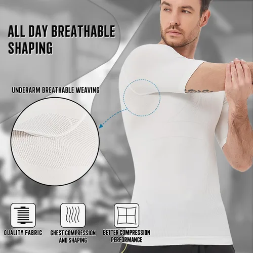 Vista 5 de Camisa adelgazante para hombre, ginecomastia para hombre, manga corta de compresión, chaleco de Moobs
