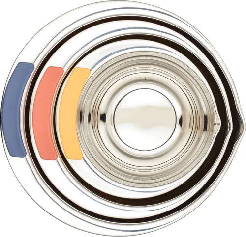 Vista 13 de Ayesha Curry Kitchenware Pantryware - Cuencos para mezclar de acero inoxidable, juego de 3 piezas, color plateado con asas