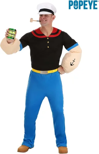 Vista 5 de Disfraz de Halloween de Popeye the Sailor para hombre con sombrero y pipa Auténtico disfraz de personaje de dibujos animados para adultos