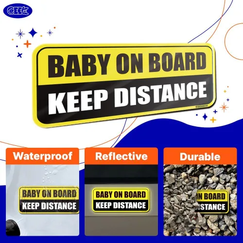 Vista 4 de GEEKBEAR Baby on Board - Imán para automóvil, colorido, reflectante, resistente a la intemperie, rectangular, 8.7 x 3.5 pulgadas