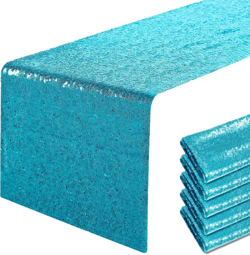 Vista 27 de Pufogu - Camino de mesa de lentejuelas brillantes de 12 x 72 pulgadas para fiestas de cumpleaños, decoración de bodas, despedidas de soltera