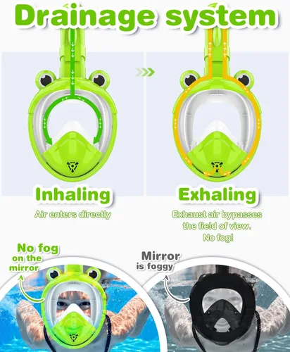 Vista 4 de Kkdi Kids Snorkel Mask, Full Face Snorkel Mask for Kid 4-16, Foldable Snorkeling Gear for Kids Snorkeling Set for Swimming Pool Toys, Dry Top