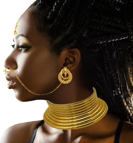 Vista 5 de RDKOEAKEL 7 PCS African National Vintage Gold Flamboyant Jewelry Set Egypt Choker Bracelet African Nose Rings Hoop Chain Earrings for women