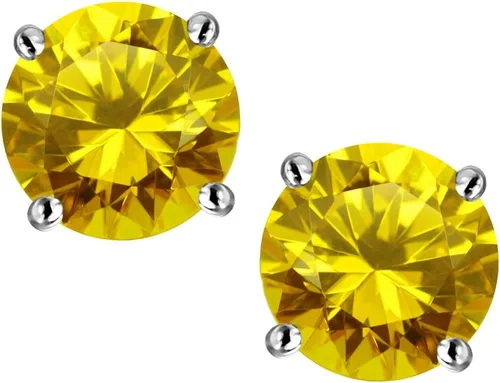 Vista 3 de Star K Sterling Silver Round 7mm Simulated Yellow Sapphire Earrings Studs Ópalo creado