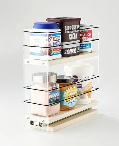 Vista 16 de Vertical Spice - Organizador de especias deslizante grande extraíble - 2 cajones individuales de 1 nivel - Soporte de condimentos con ruedas de alta