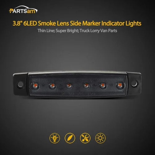 Vista 2 de Partsam 6 luces indicadoras laterales LED, paquete de 5, 3.8 pulgadas, 5 x ahumado/ámbar.