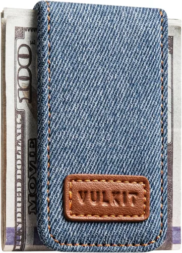 Vista 8 de VULKIT Clip magnético de cuero para dinero, portador de dinero, diseño minimalista con capacidad para hasta 15 billetes, Negro, Delgado