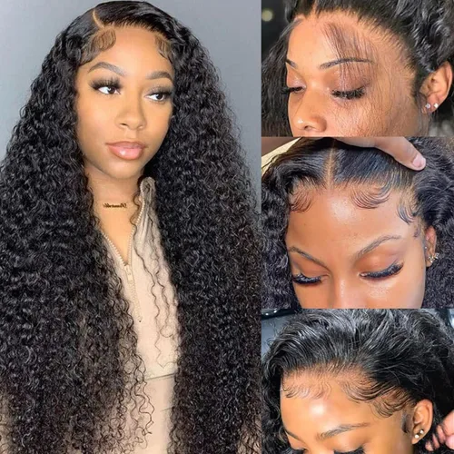Vista 10 de Pelucas de cabello humano con encaje frontal de onda profunda 13x4 HD, malla frontal transparente, para mujeres, rizada, húmeda y ondulada, sin Onda