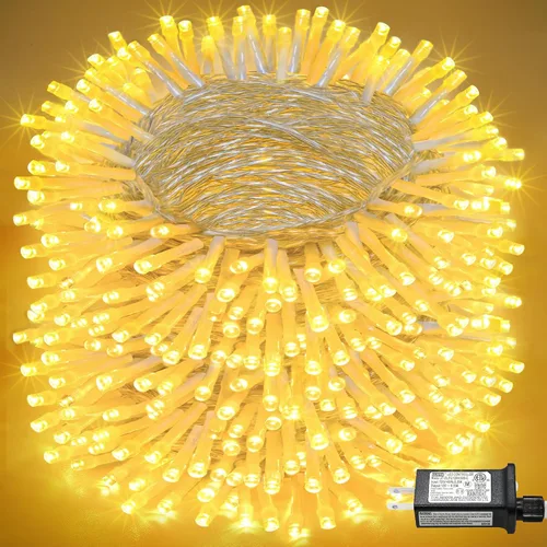 Vista 29 de Tira de 200 luces LED de 66 pies para exteriores, luces de Navidad conectables para interiores, cable transparente, impermeable, 8 modos de luces