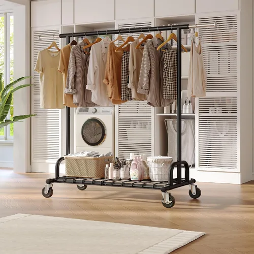 Vista 9 de Raybee Perchero resistente para ropa, estantes para ropa para colgar ropa pesada 200+, perchero enrollable para ropa con capacidad de carga de 485
