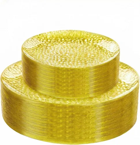 Vista 18 de Rubtlamp 60 platos de plástico, platos desechables de color marrón transparente, platos de plástico martillados resistentes, platos desechables
