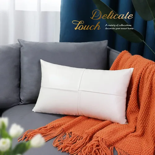 Vista 115 de BRAWARM Fundas de Almohada Decorativas de Cuero Sintético 12 X 20 Pulgadas, Fundas de Almohada Lumbar de Cuero Naranja Paquete de 2, Almohadas