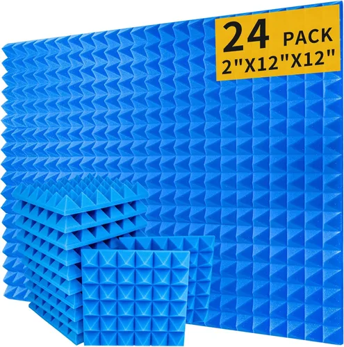 Vista 10 de Paquete de 12 paneles de espuma acústica, cuñas insonorizantes de alta densidad de 1 x 12 x 12 pulgadas para pared, recuperación rápida, resistentes