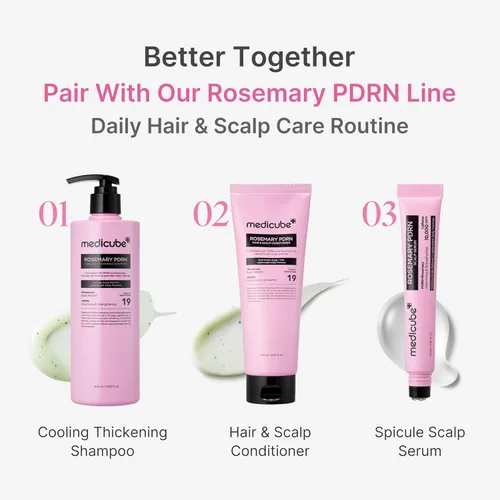 Vista 2 de medicube Rosemary PDRN - Juego coreano para el cuidado del cabello: champú, acondicionador y suero Aminoácidos para un cabello más grueso, más