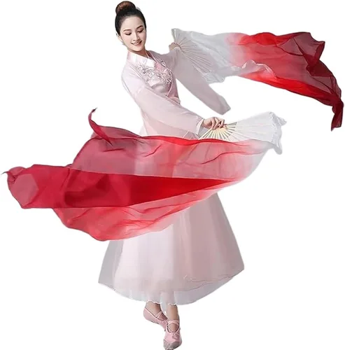 Vista 9 de 1 par (izquierdo + derecho) de abanicos de seda artificial de bambú para danza del vientre, abanicos de tela coloridos para danza, abanicos largos
