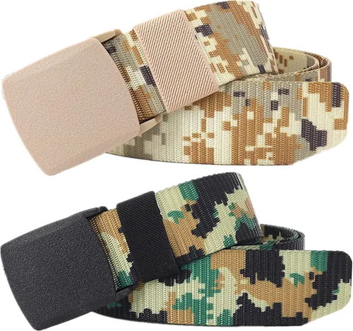 Vista 26 de Cinturones para hombre, cinturón táctico militar de nailon camuflaje con hebilla de plástico ajustable, paquete de 2