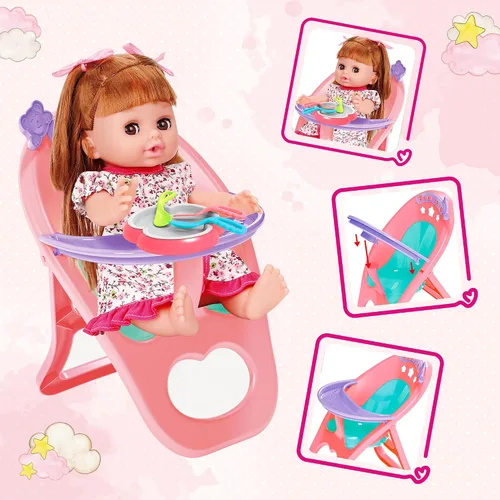Vista 5 de Juego de juguetes para muñecas de bebé, juguetes de muñeca de 14", juego de juguetes para el cuidado de las muñecas de 25 piezas, juego de muñecas