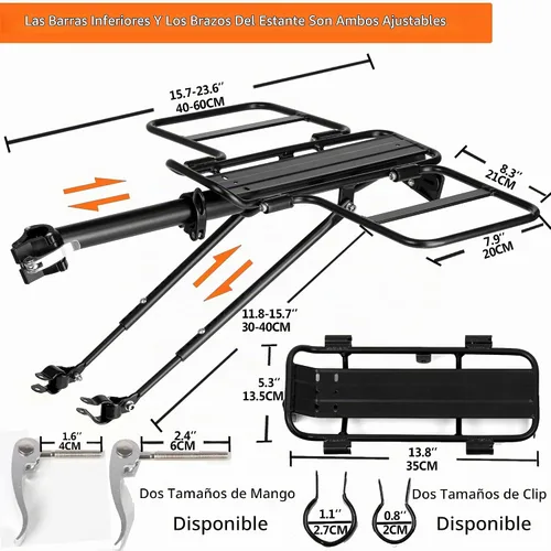 Vista 6 de Foldable Wide Wings Bike Cargo Rack, Quick Release, Universal, Large Capacity, Height Adjustable Fit 24'-29