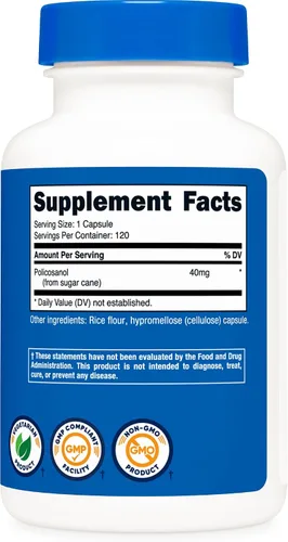 Vista 5 de Nutricost Policosanol (40 mg) 120 cápsulas, sin gluten Sin OMG y apto para vegetarianos