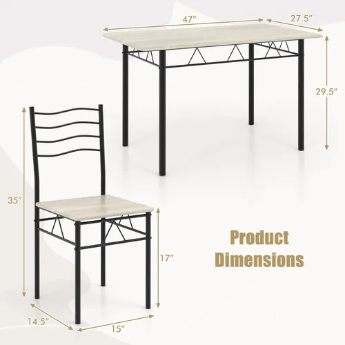 Vista 9 de Giantex Juego de mesa de comedor de 47 pulgadas para 4, mesa de cocina rectangular con 4 sillas de comedor, marco de metal, juego de comedor de 5