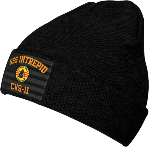 Vista 2 de LEILEIflag USS Intrepid Cvs-11 - Gorro de punto para invierno, color negro