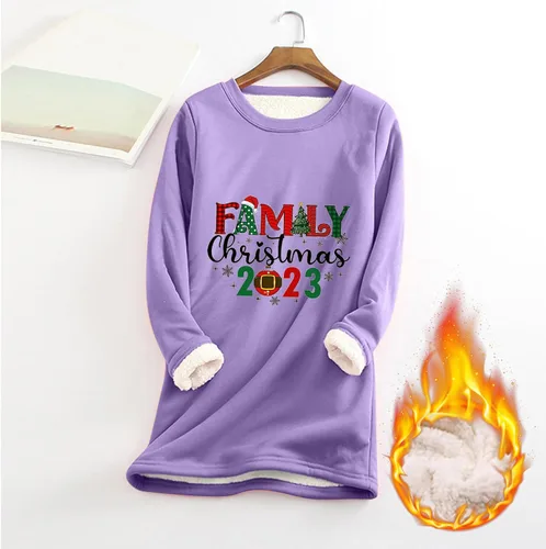 Vista 4 de FlekmanArt Sudadera de Navidad para mujer, manga larga, cuello redondo, estampado de letras, cálida, sherpa, cómoda y elegante
