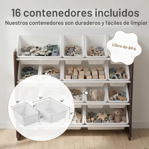 Vista 3 de Humble Crew Organizador de juguete extra grande, 16 contenedores de almacenamiento, espresso / blanco