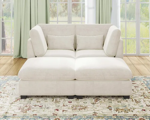 Vista 56 de Sofá Modular de Tamaño Grande, Sofá Seccional de Chenilla Cloud Extra Profundo con Chaise Otomana, Sofá Cama de Chenilla Esponjosa de 5 Asientos