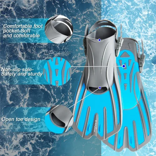 Vista 3 de OMGear Aletas de natación cortas para esnórquel, aletas de buceo para regazo, natación, esnórquel, buceo, actividades en la piscina