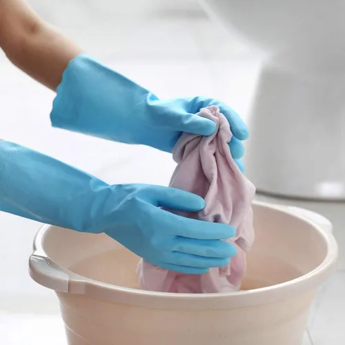 Vista 7 de HSL Guantes de limpieza para el hogar, guantes reutilizables para lavar platos de cocina sin látex, forro de algodón, impermeables, antideslizantes