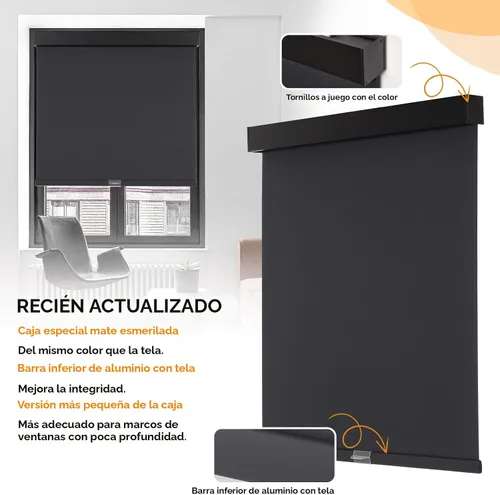 Vista 2 de Persilux Persianas enrollables opacas inalámbricas para ventanas, parada libre con cenefa, persianas de tela con aislamiento térmico, protección UV