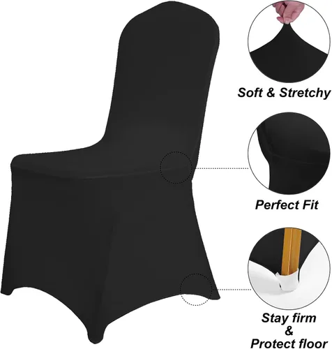Vista 5 de SUPERO Funda impermeable de poliéster y elastano para silla (100 unidades, color negro) - Fundas elásticas para sillas de comedor, protector