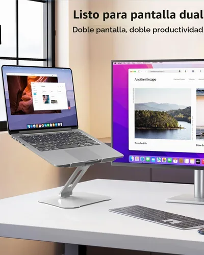 Vista 7 de Soporte para laptop para escritorio, soporte ergonómico ajustable para laptop, soporte plegable para computadora portátil compatible con MacBook