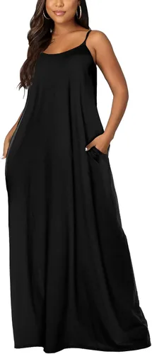 Vista 2 de OFEEFAN - Maxivestido de verano para mujer, diseño con tirantes delgados y bolsillos.