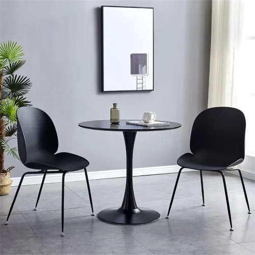 Vista 5 de Mesa de comedor moderna redonda de madera maciza con base de tulipán, muebles de comedor, mesa pequeña para comedor, cocina, ocio, mesa de café Negro