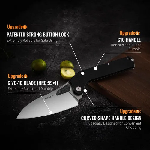Vista 2 de TACRAY Navaja de Cocina Plegable, Cuchillo de Chef de 4.4" Plegable para Acampada con Cuchilla de Acero Inoxidable 10cr15mov, Mango de G10