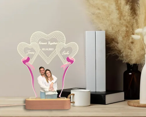 Vista 3 de Luz nocturna personalizada para parejas, regalo personalizado para el día de San Valentín para ella, lámpara con foto, luz nocturna de foto