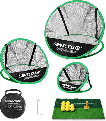 Vista 10 de SENSECLUB Red de astillado plegable y green flotante, objetivo de astillado de práctica de golf interior, juego de golf de patio trasero y regalos