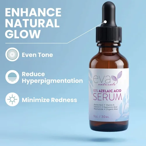 Vista 2 de Eva Naturals Suero para el cuidado de la piel de ácido azelaico para la cara, tratamiento facial con fórmula de niacinamida y ácido hialurónico