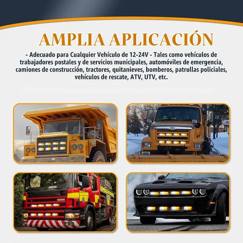Vista 6 de Kit de luces estroboscópicas de emergencia LED ámbar y blanco, función de sincronización de 8 unidades ámbar blanco