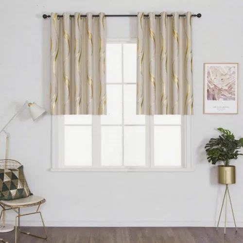 Vista 4 de MYRU Juego de 2 paneles de cortinas cortas de cocina para dormitorio, cortinas de rayas con estampado de aluminio para sala de estar