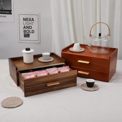 Vista 7 de Organizadores de té con cajón, caja de té de madera, color marrón marrón (02)
