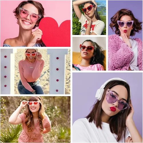 Vista 3 de FEISEDY Gafas de sol de corazón para mujer, gafas de sol de corazón rosa, gafas de sol de corazón rojo, gafas de moda en forma de corazón B2421-P