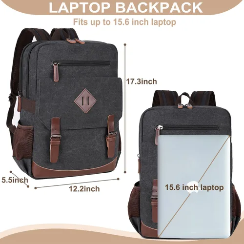 Vista 2 de CROCOD Mochila de lona para laptop de 15.6 pulgadas, mochila de viaje vintage para hombres y mujeres, bolsa de computadora para trabajo, negocios